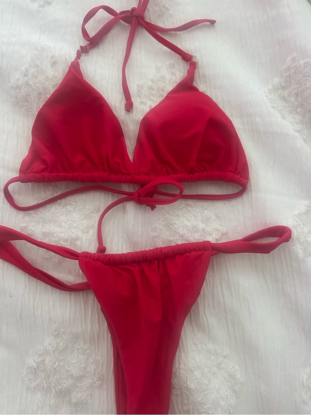 SHEIN Red Triangle Tie Bikini Set